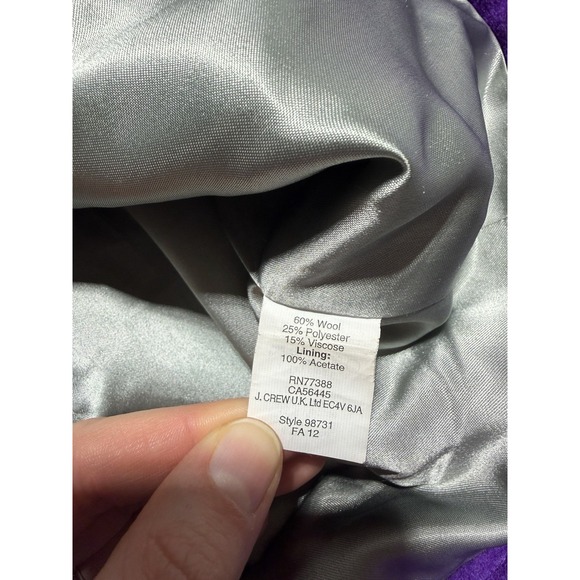 J Crew Pea Coat Double Breasted Purple Wool Gold Button  Jacket Old Money  Sz 4 - Picture 8 of 10